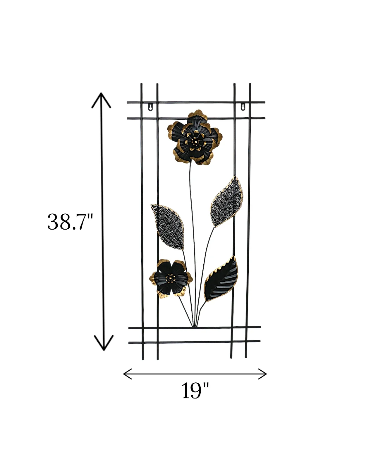 metal wall hanging black 2 flower & leaves large china 38.7x19 - Image 2