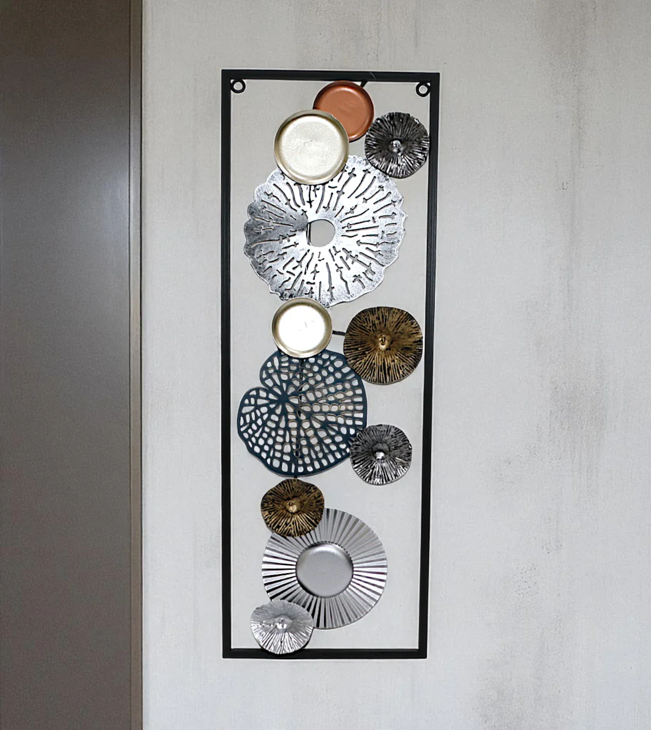 metal wall hanging circle rectangle black china 27.5x9.9
