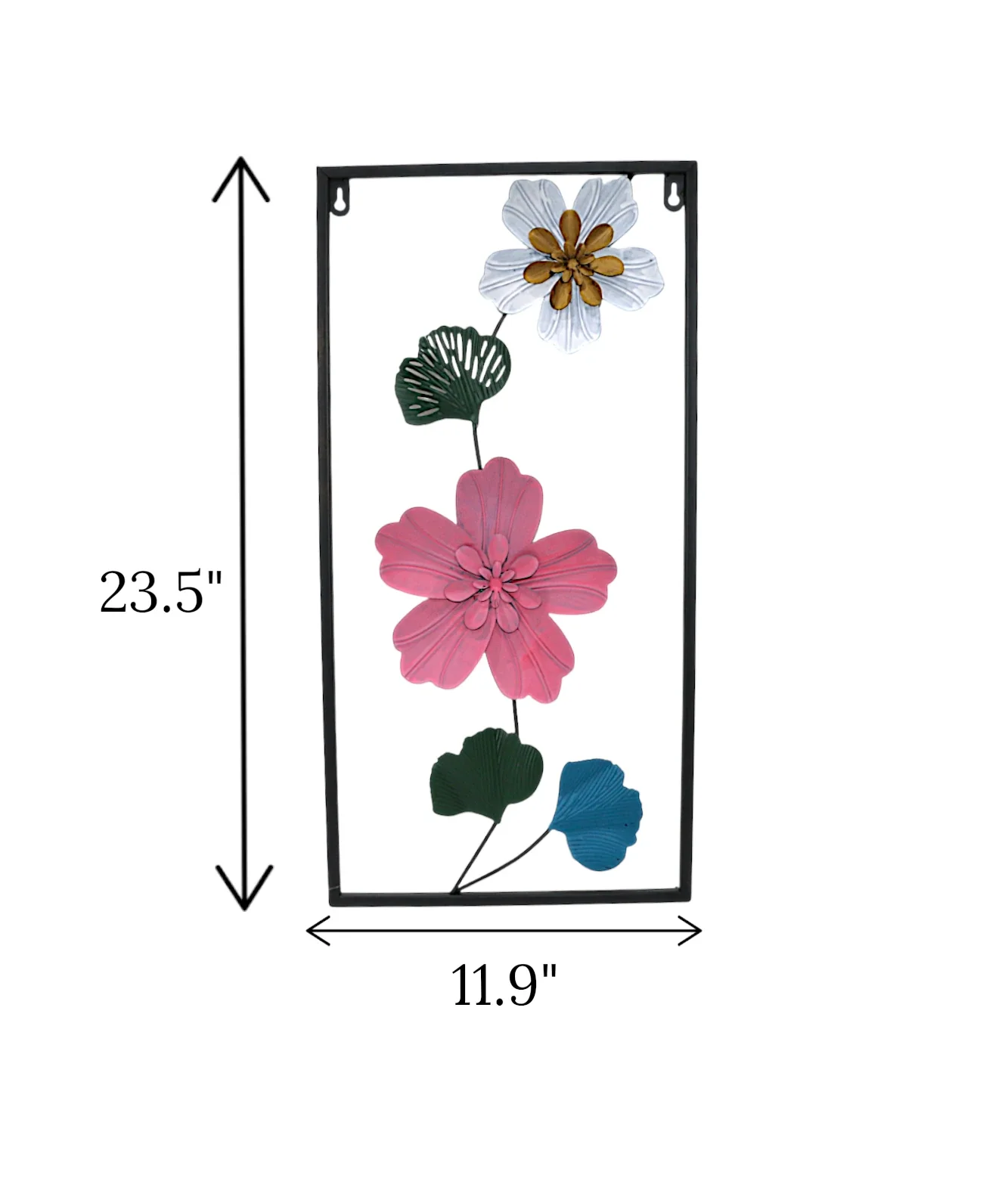 metal wall hanging floral rectangle black china 23.6x11.9 - Image 2