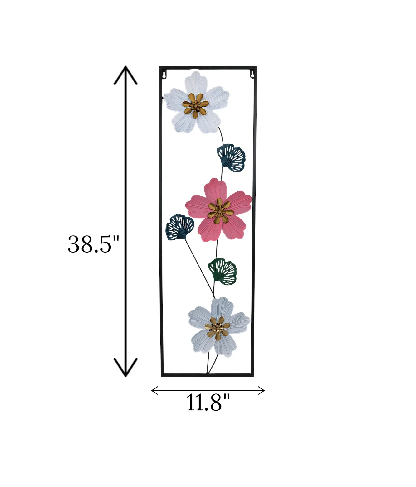 metal wall hanging floral rectangle black china 38.5x11.8 - Image 2