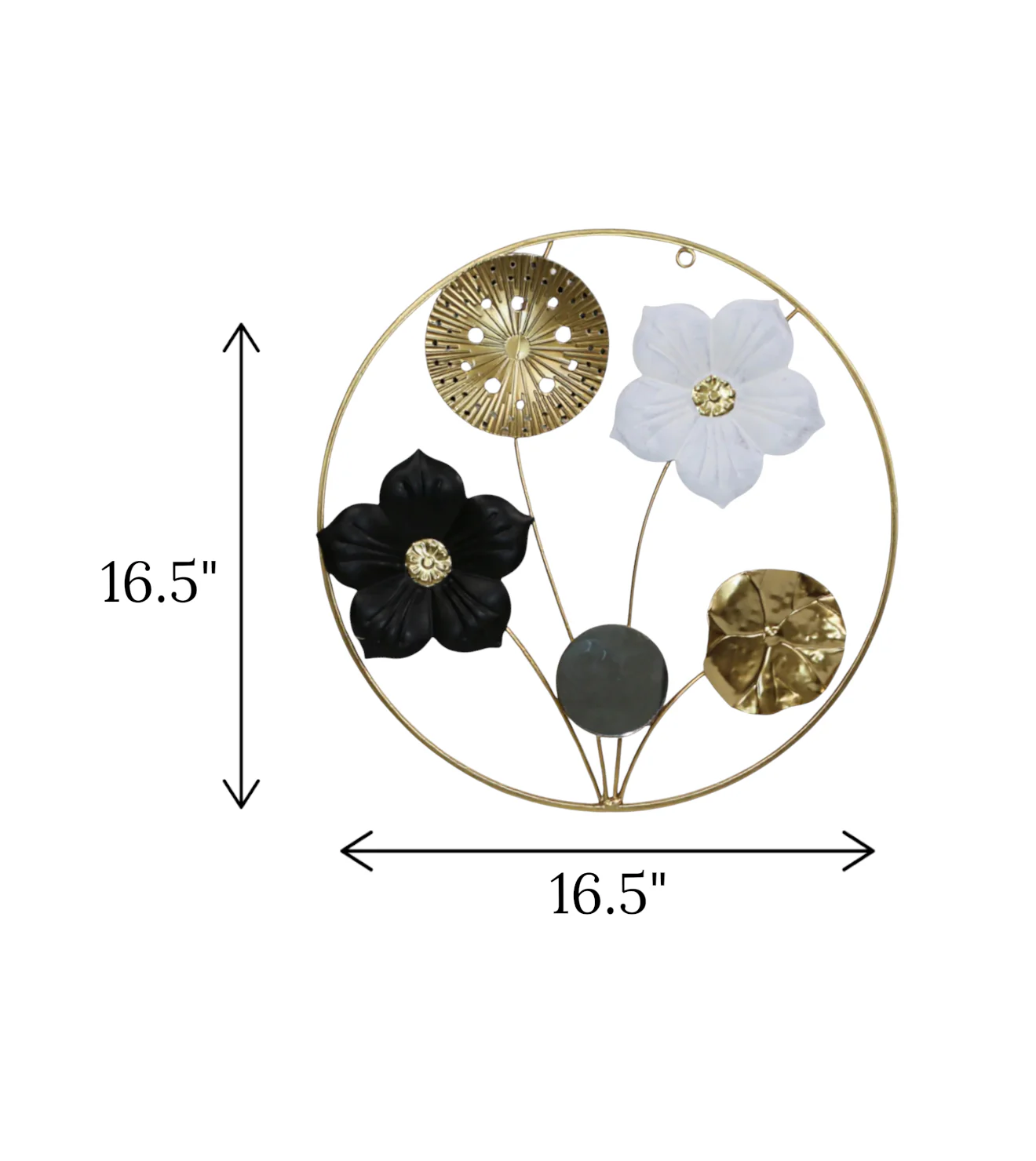 metal wall hanging flower & mirror round golden china 16.5x 16.5 - Image 2