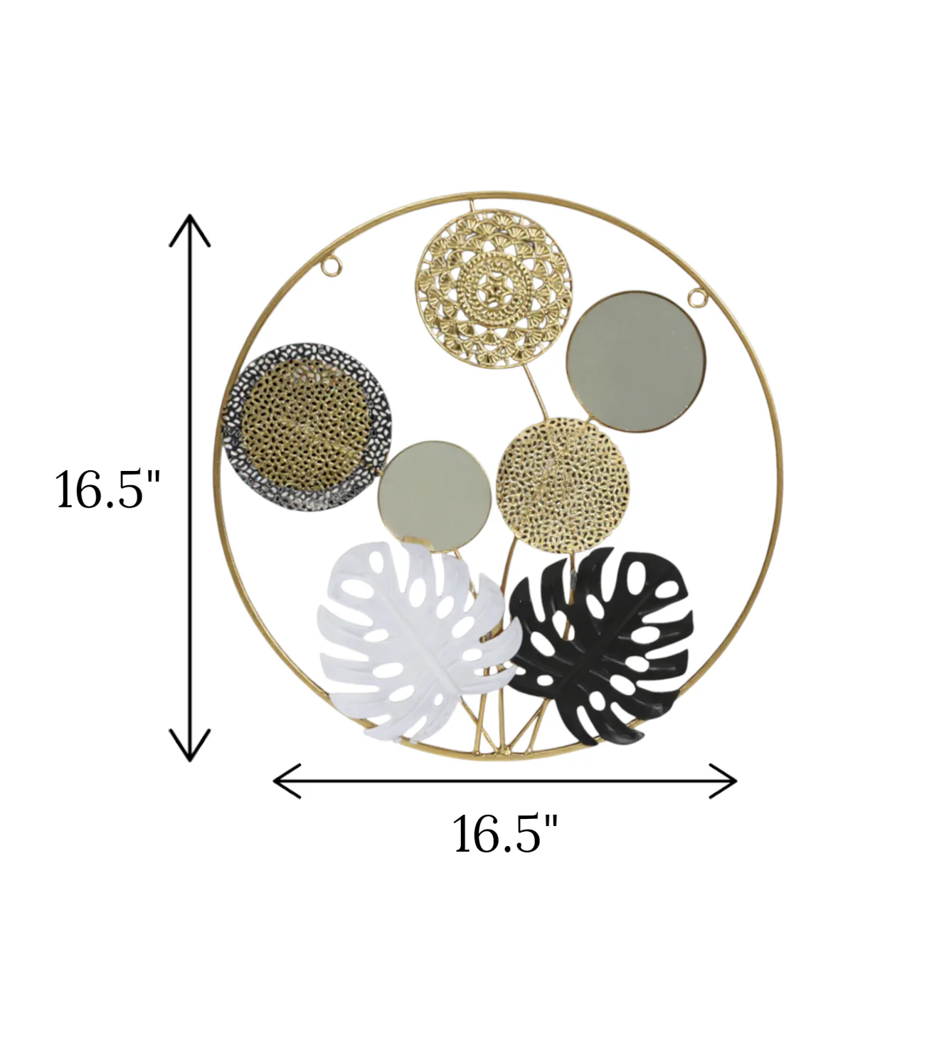 metal wall hanging leaf & mirror round golden china 16.5x16.5 - Image 2