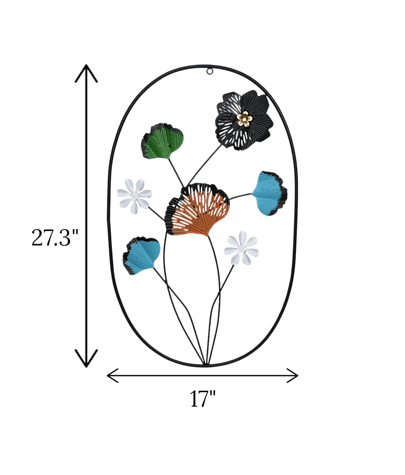 metal wall hanging oval 4 leaf & flower china 27.3x17 - Image 2