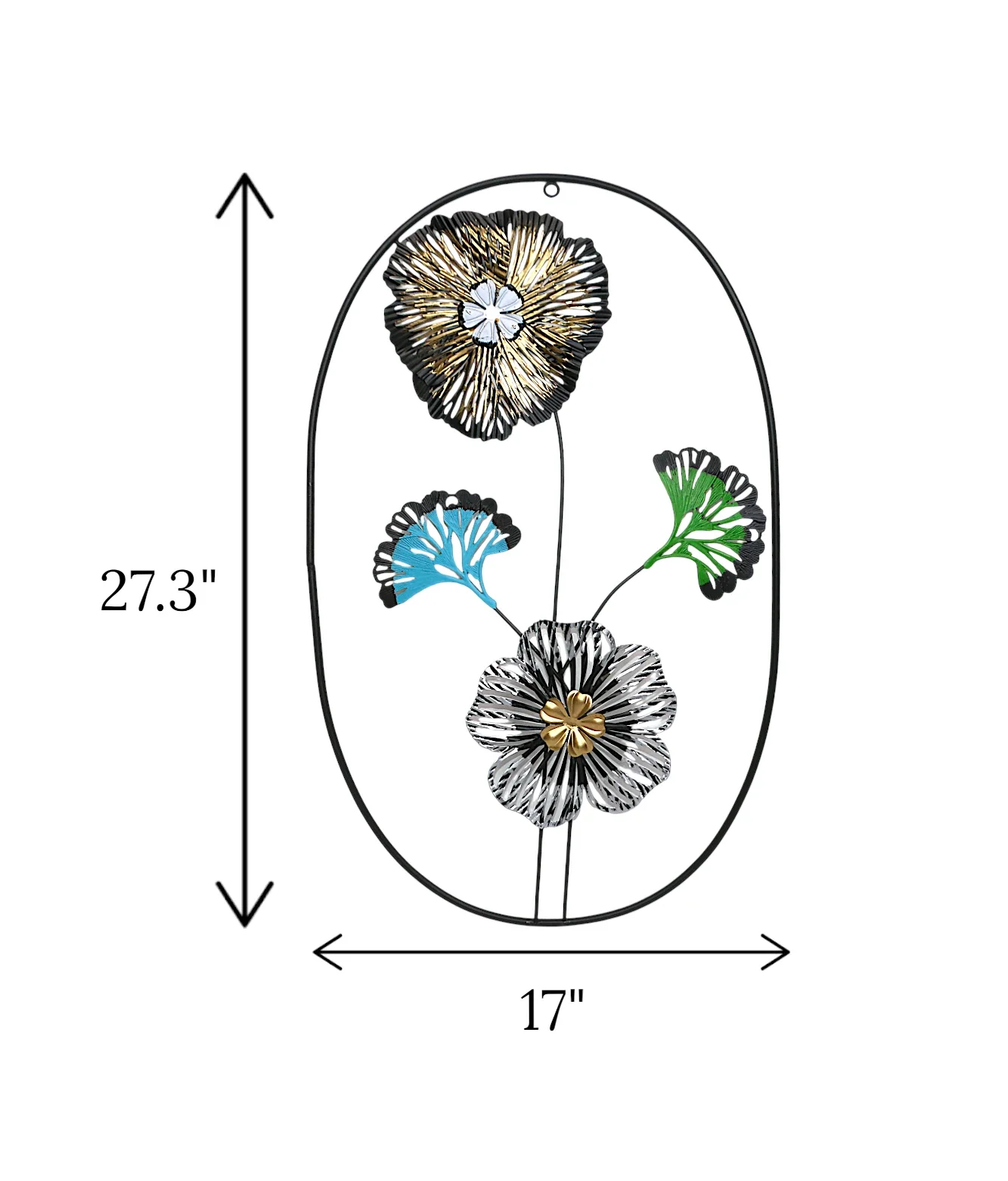 metal wall hanging oval leaf & flower china 27.3x17 - Image 2
