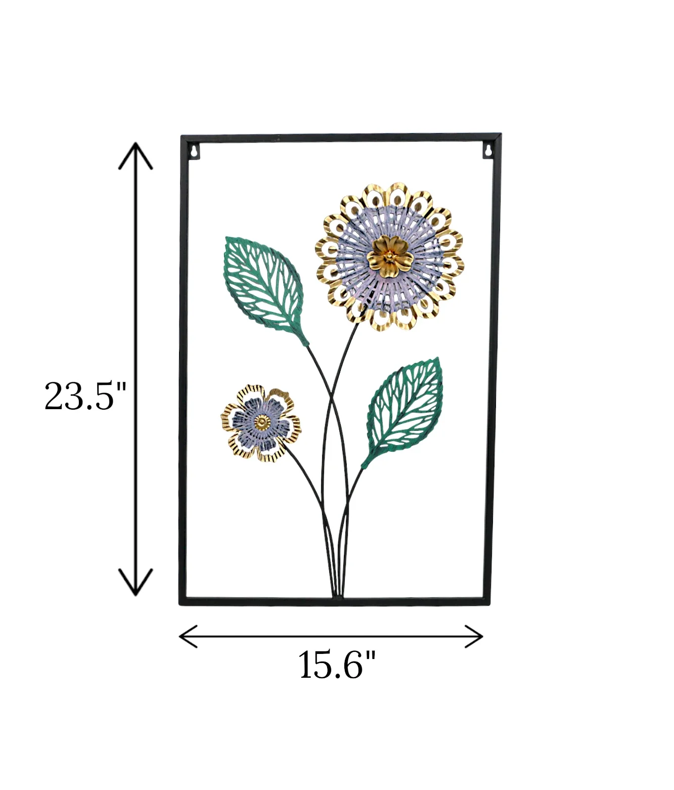 metal wall hanging rectangle 2 flower & leaf china 23.5x15.6 - Image 2