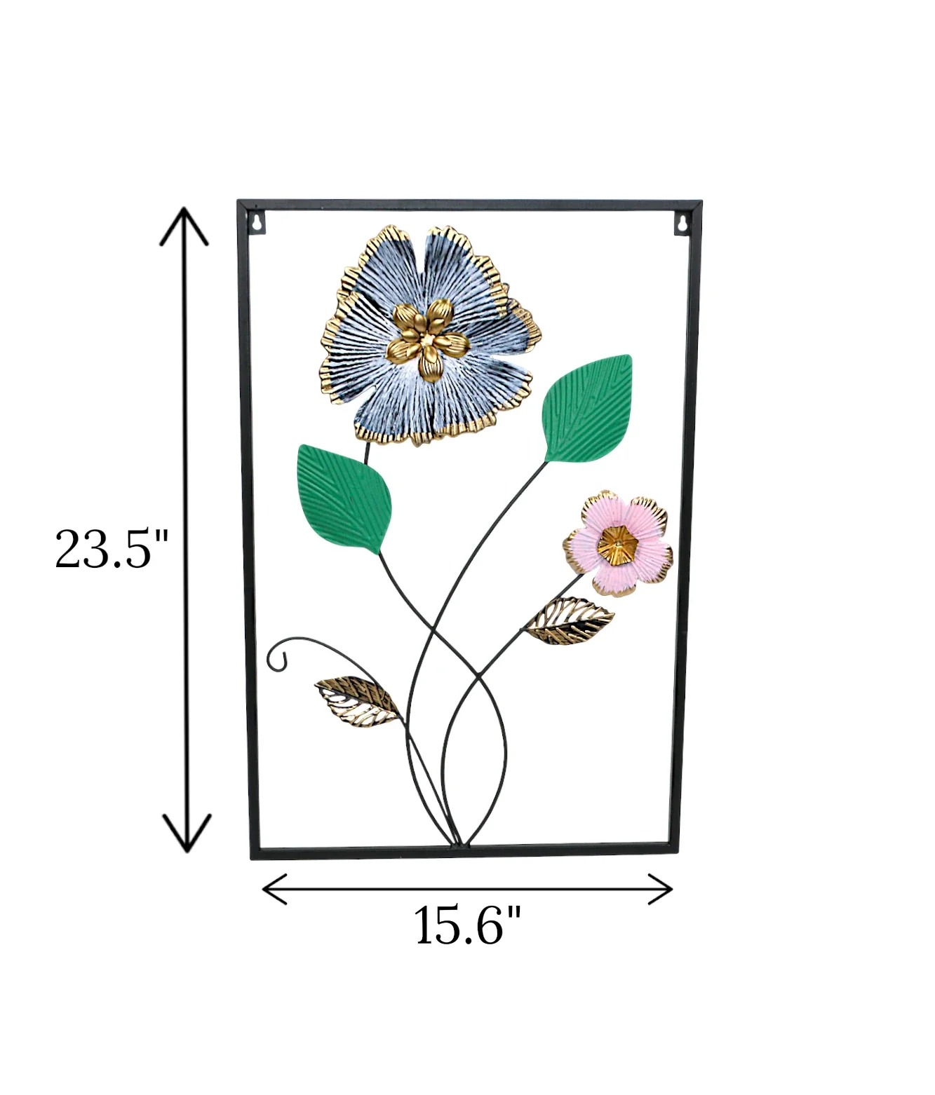 metal wall hanging rectangle 2 flower & leaves china 23.5x15.6 - Image 2