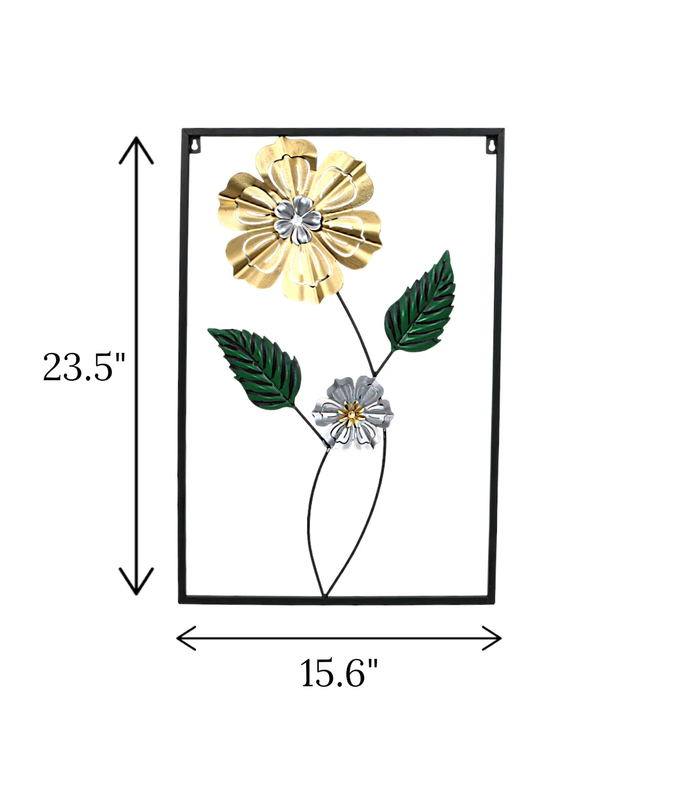 metal wall hanging rectangle 2 leaf & flower china 23.5x15.6 - Image 2
