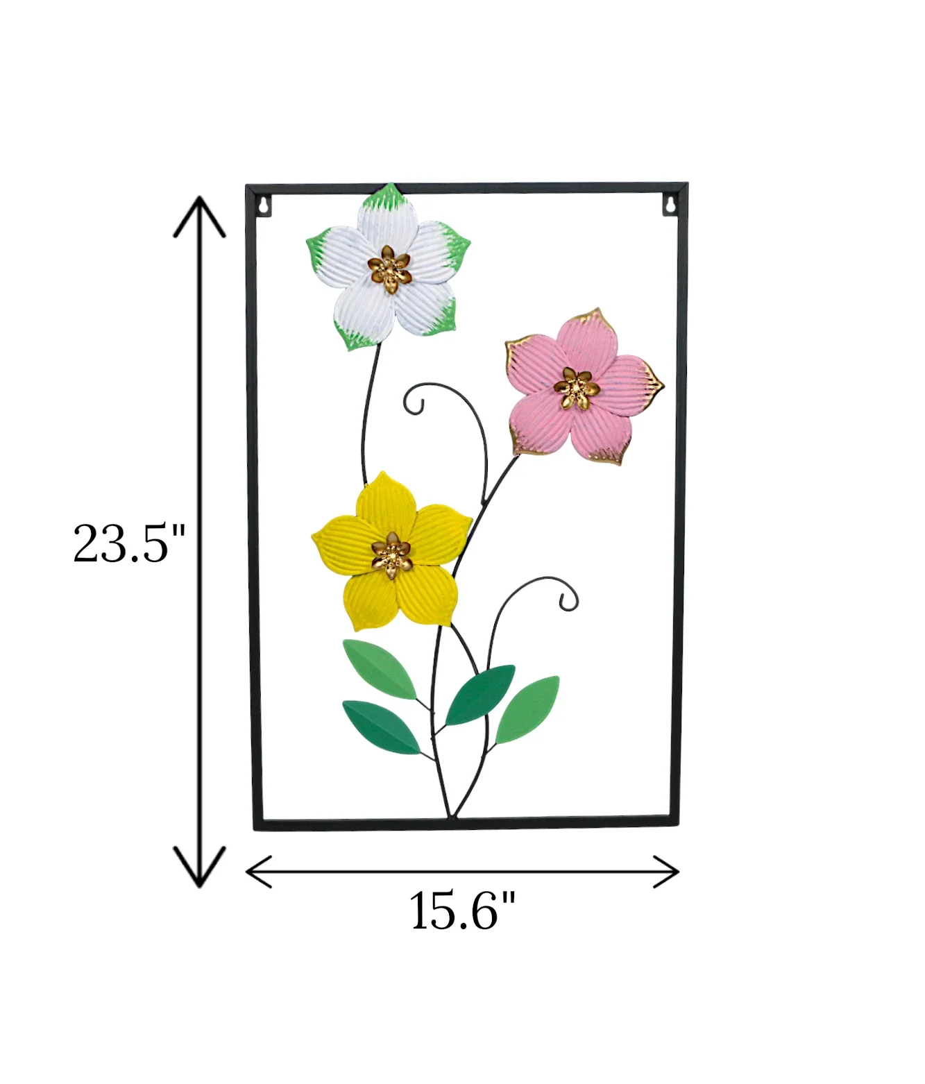 metal wall hanging rectangle 3 flower & leaves china 23.5x15.6 - Image 2