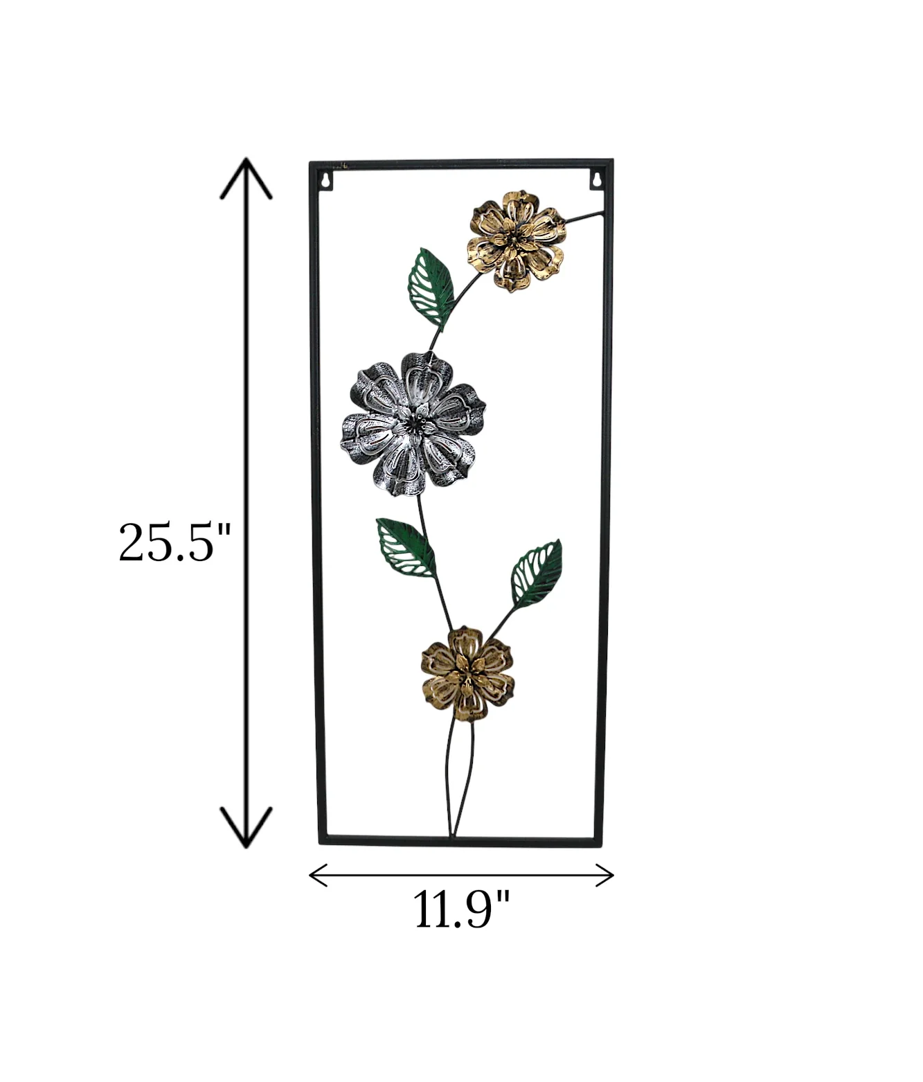 metal wall hanging rectangle 3 flower & leaves china 27.5x11.9 - Image 2
