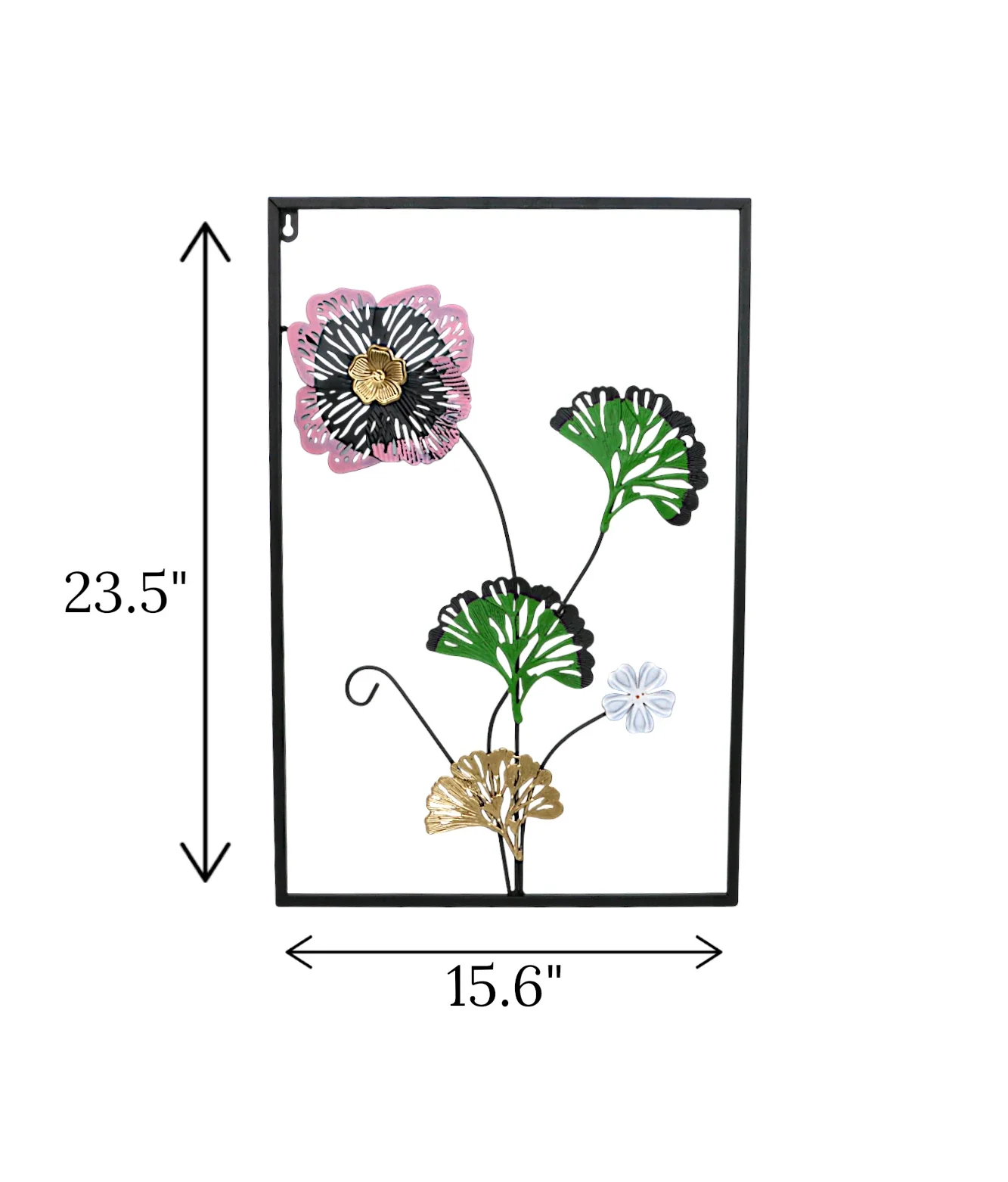 metal wall hanging rectangle 3 leaves & flower china 23.5x15.6 - Image 2