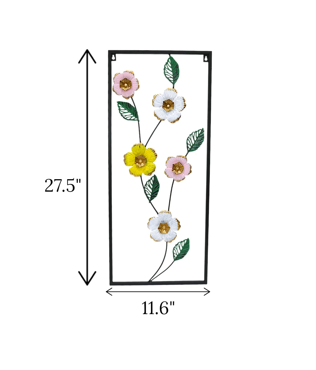 metal wall hanging rectangle 5 flower & leaf china 27.5x11.6 - Image 2