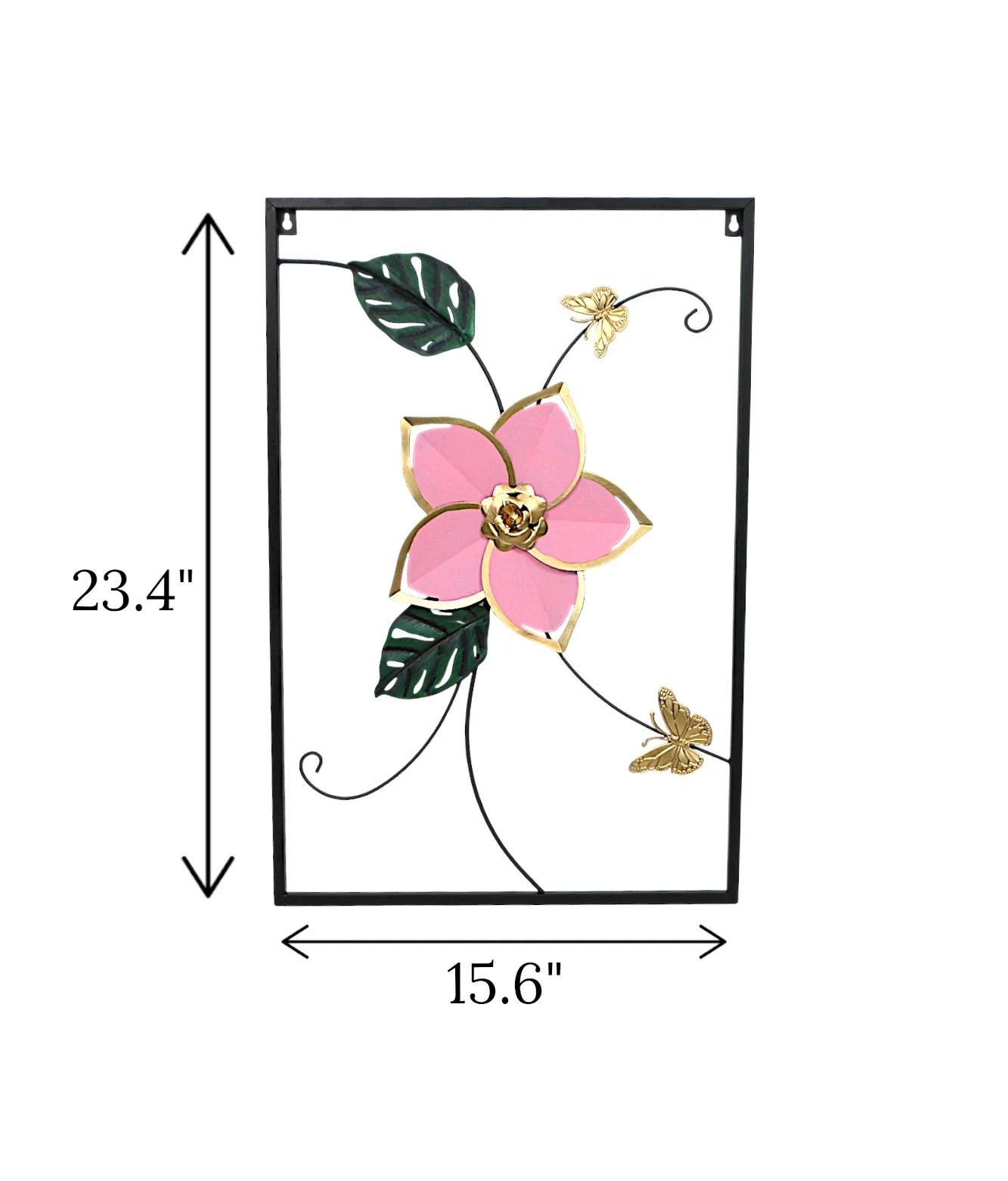 metal wall hanging rectangle butterfly & flower china 23.4x15.6 - Image 2
