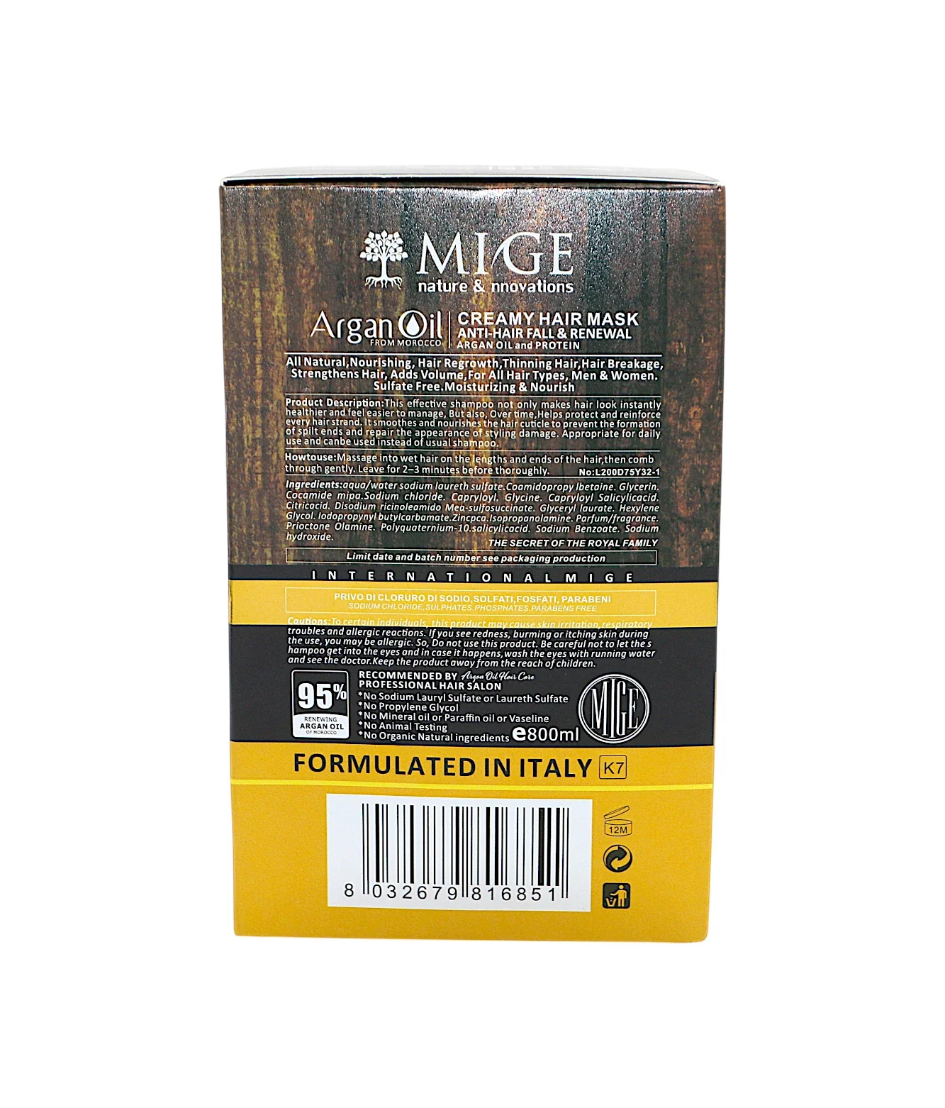 mige argan oil creamy hair mask 95% 800ml china - Image 2