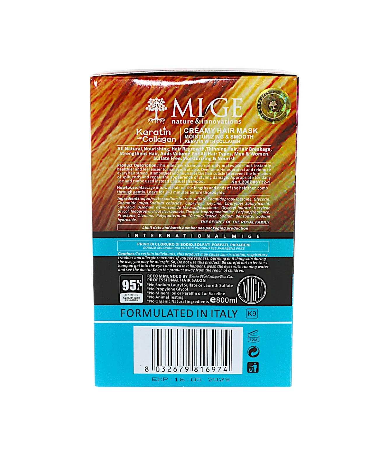mige keratin creamy hair mask 95% 800ml china - Image 2