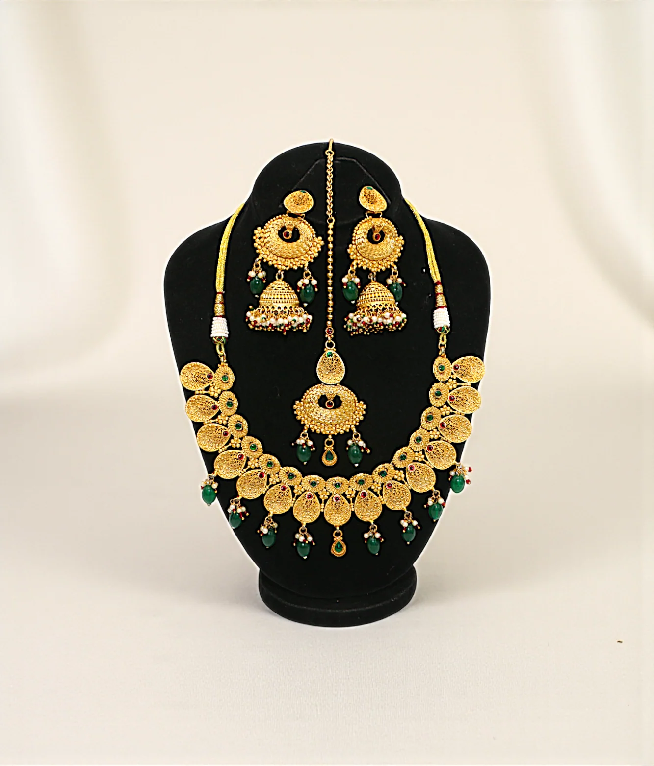 necklace bridal set high gold plated choker green pearls