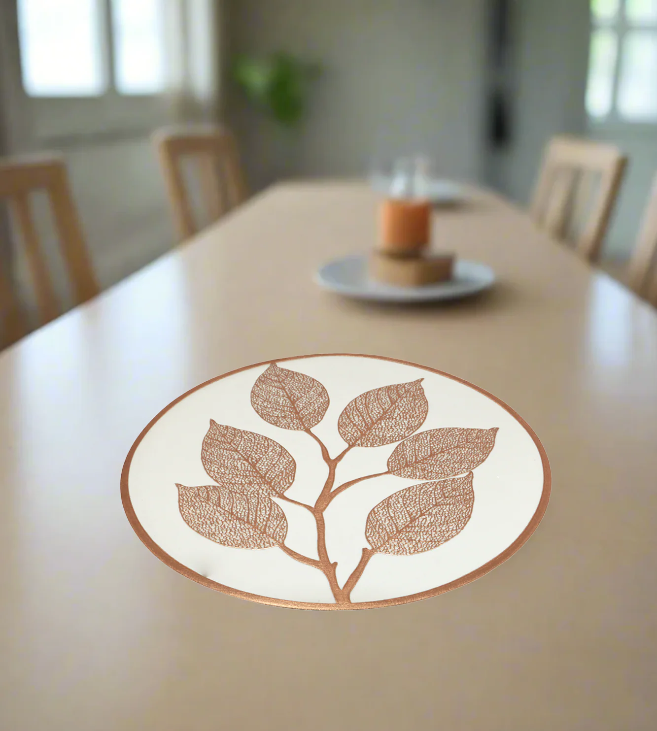 pvc table mat 1pc 38x38cm white & golden leaf china 612-32