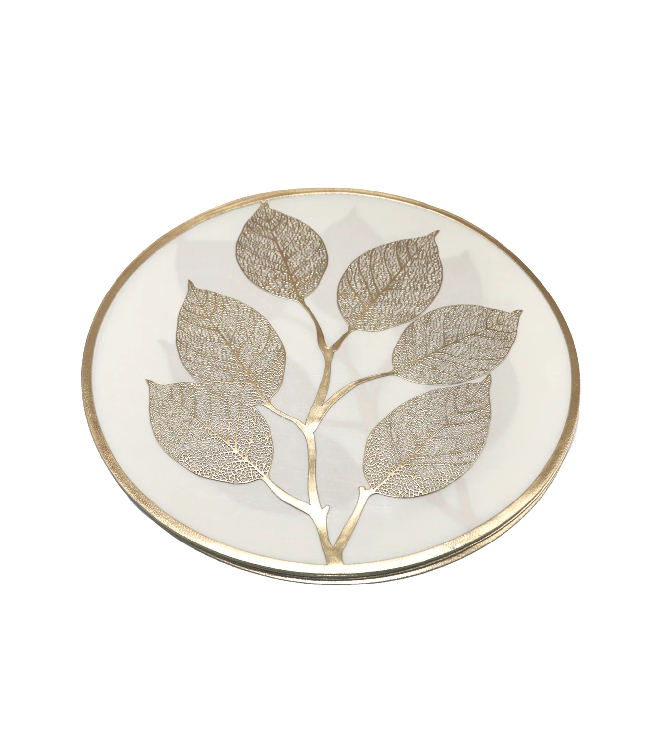 pvc table mat 1pc 38x38cm white & golden leaf china 612-32 - Image 2