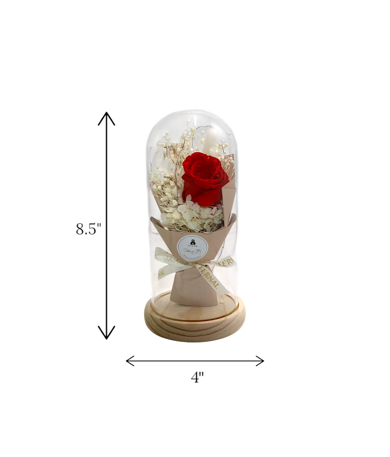 red flower bouquet in glass with led light china (8.5"x4") - Image 2