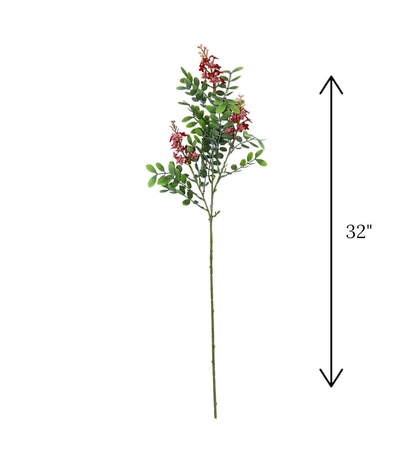 red flower branch with green leaves 32'' china - Image 2