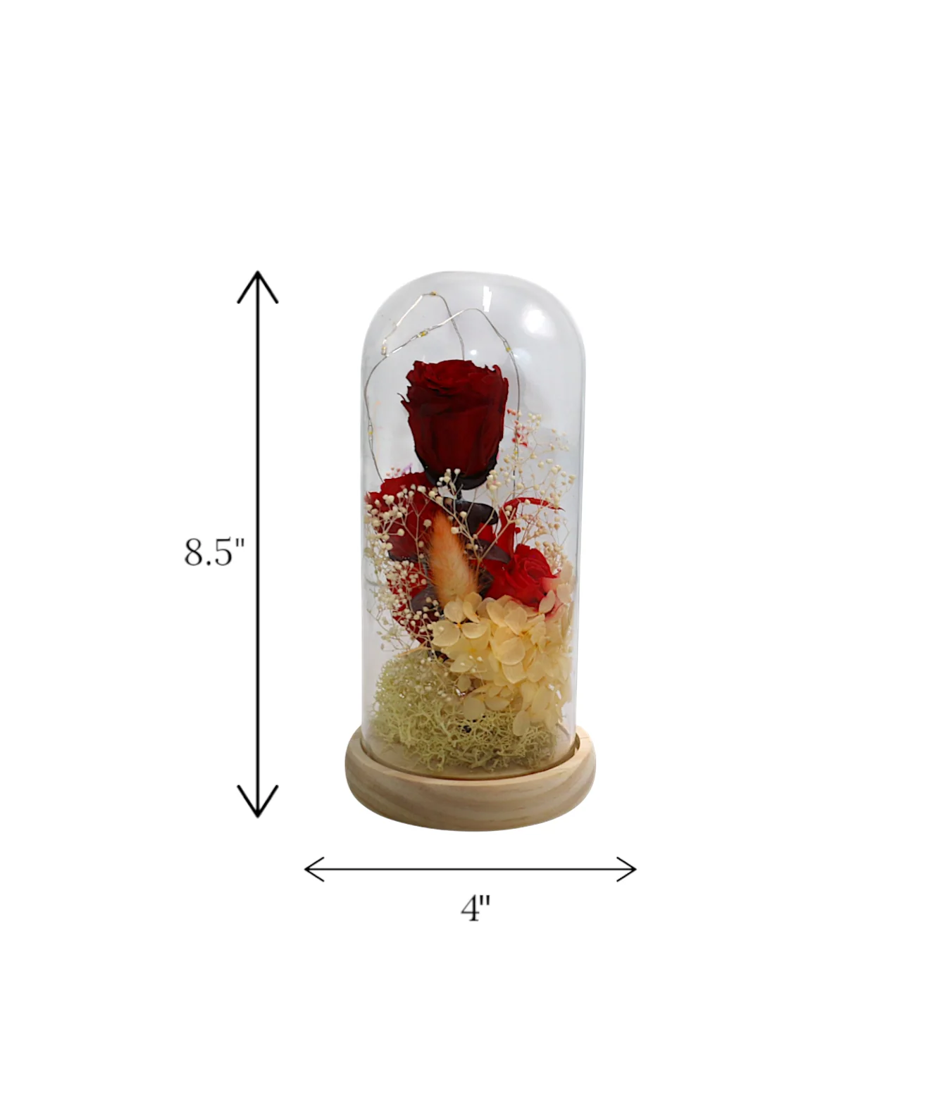 red flower in glass with led light china (8.5"x4") - Image 3
