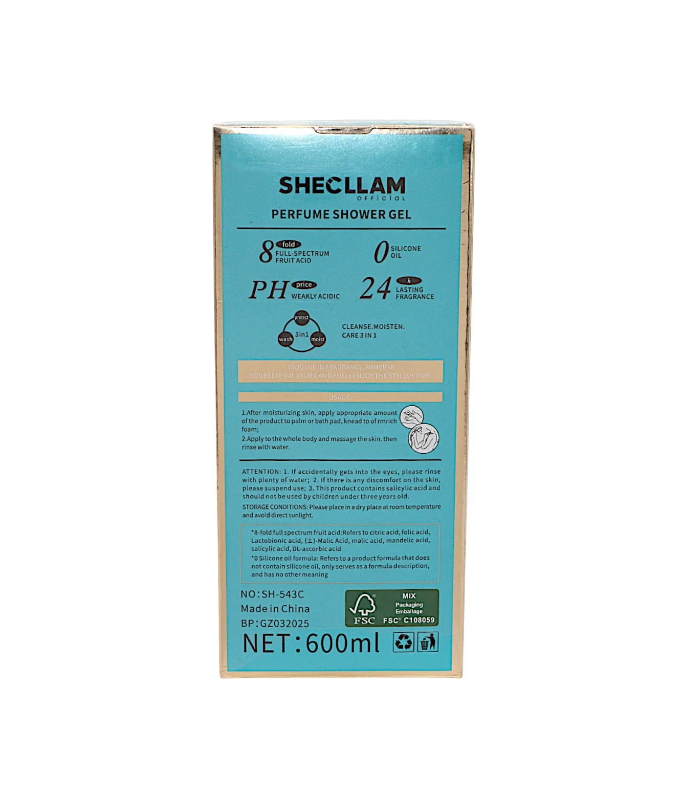 shecllam shower gel camellia fragrance 600ml china sh-543c - Image 2