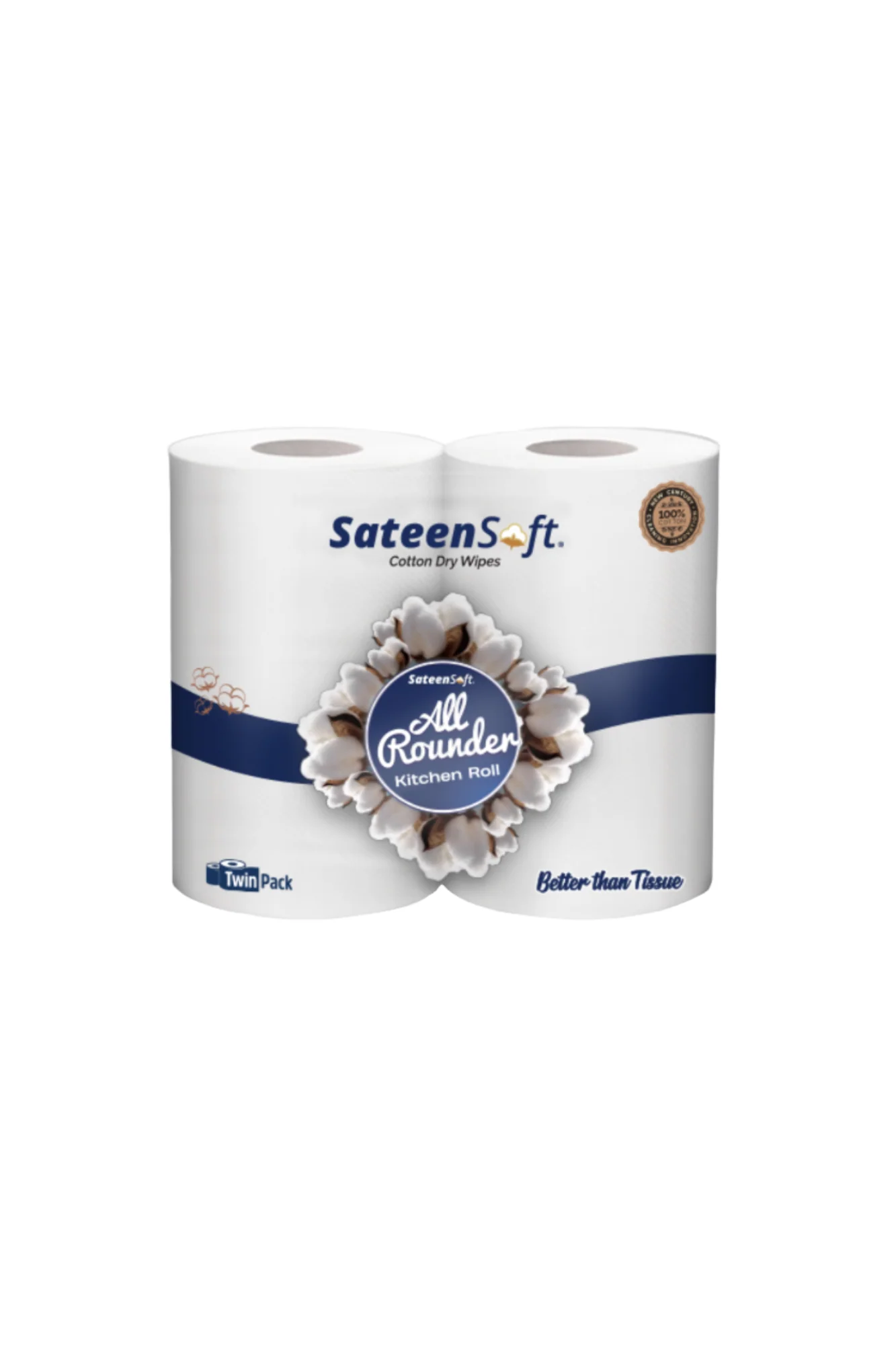 sateen soft tissue kitchen roll all rounder twin pack large