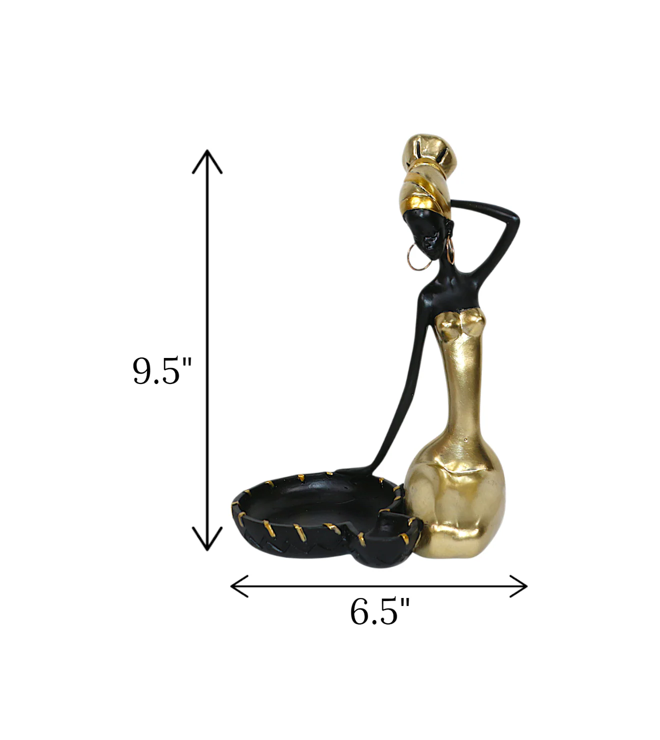 statue african girl & tray black & golden china "9.5x6.5" - Image 2
