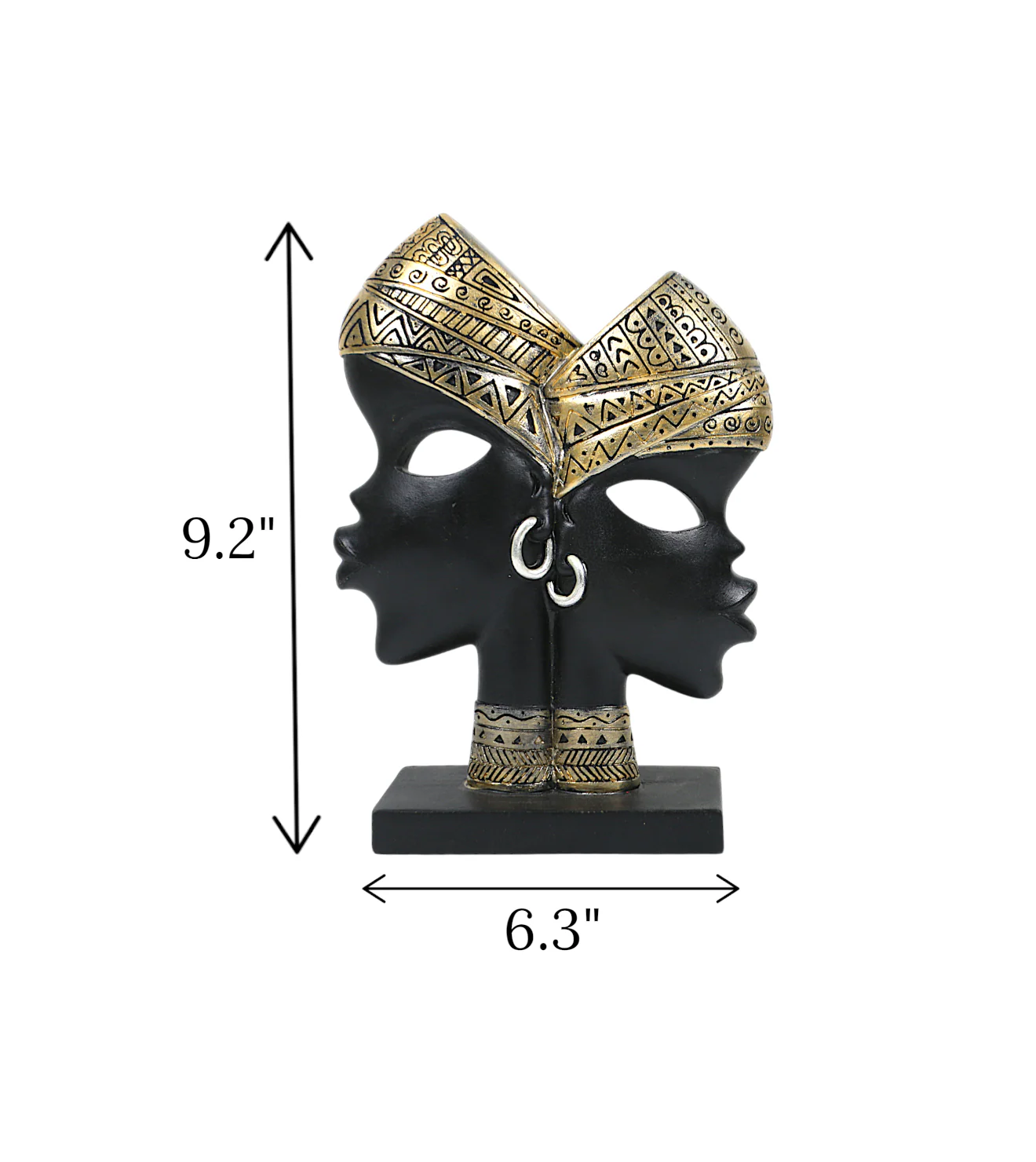 statue african lady mask & bali black & golden china 9.2x6.3 - Image 2