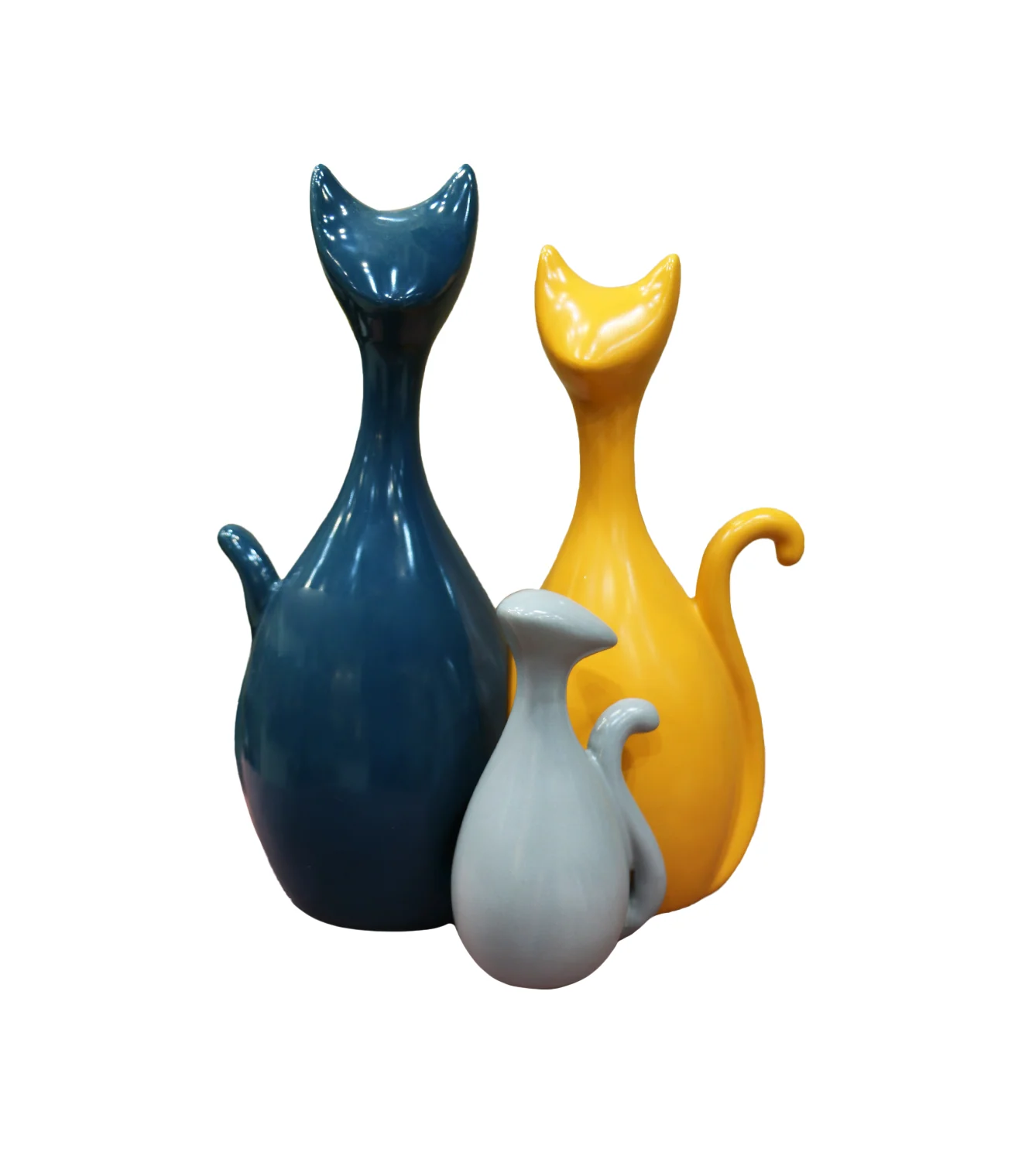statue ceramic cat family china d266 - Image 2