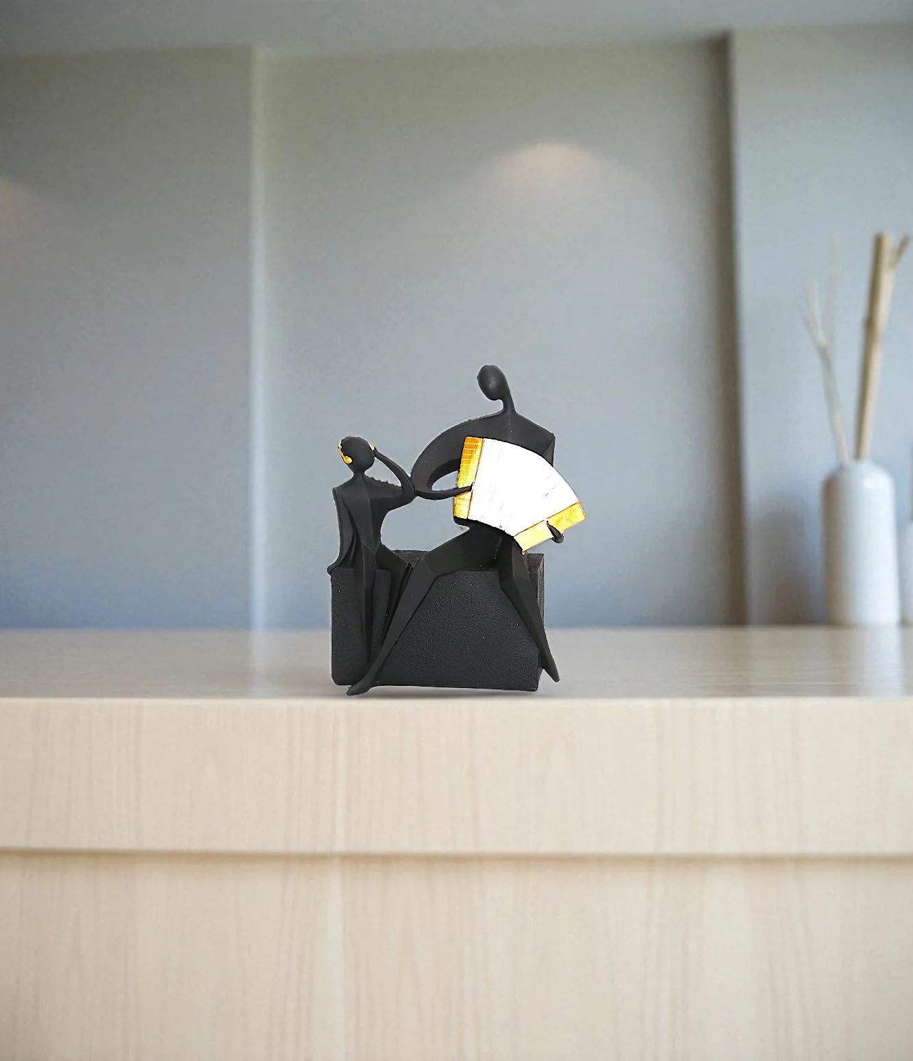 statue couple black with accordion china (7"x6")