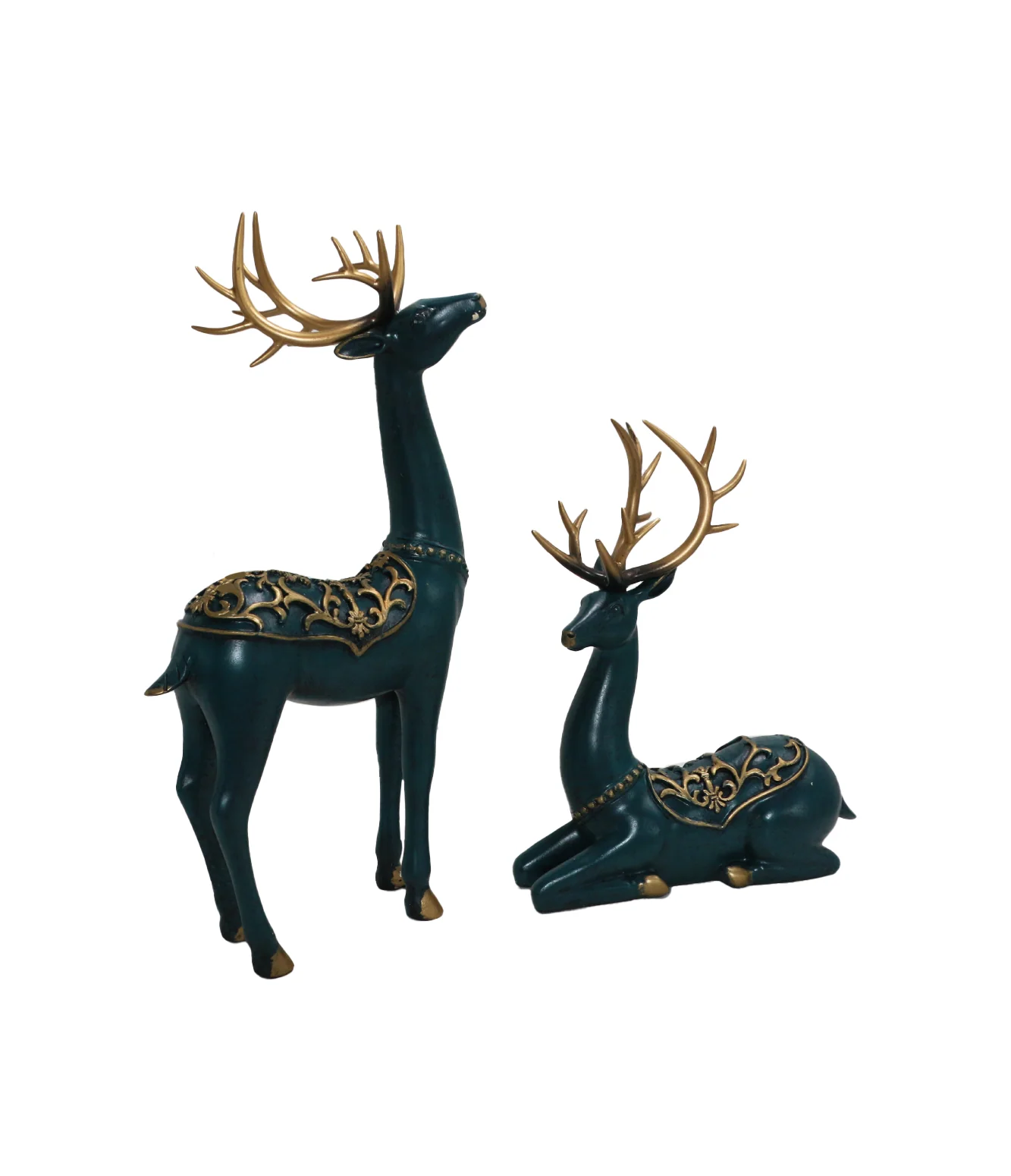 statue deer green 2pc china (13"x7",9"x7") - Image 2