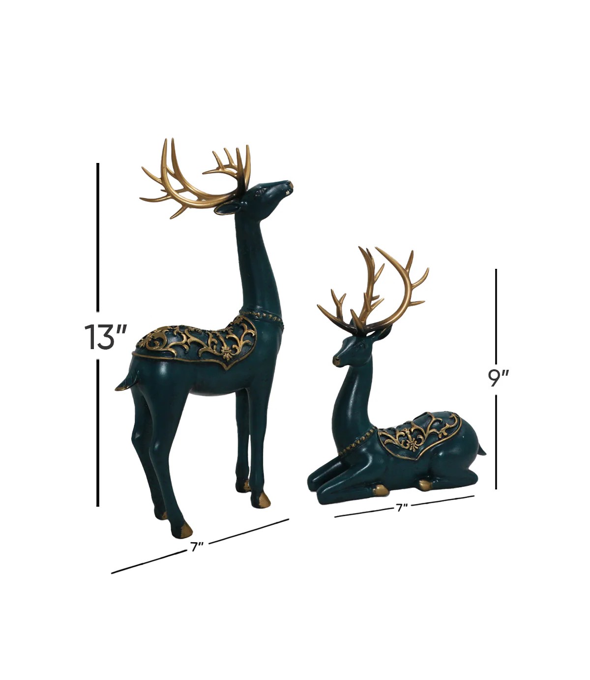 statue deer green 2pc china (13"x7",9"x7") - Image 3