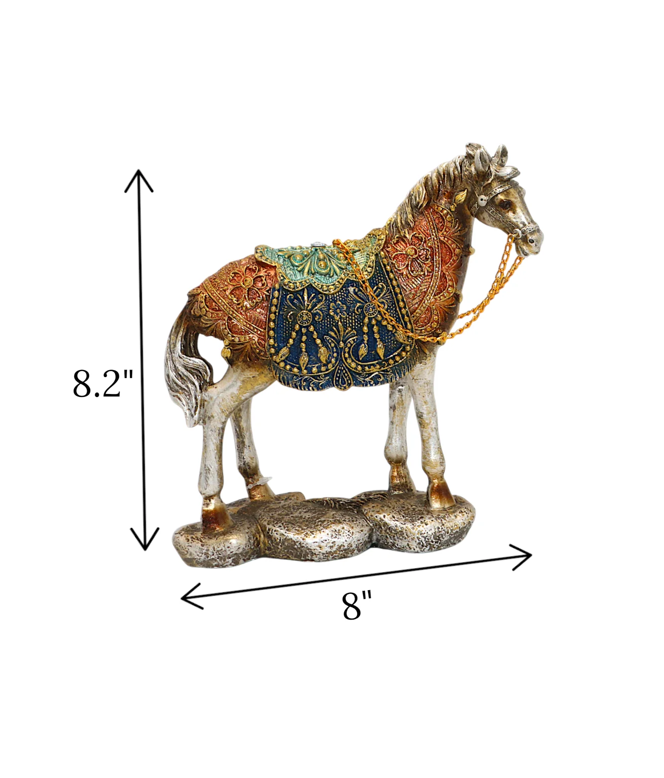 statue horse with chain antique multi small china 8.2x8 - Image 2