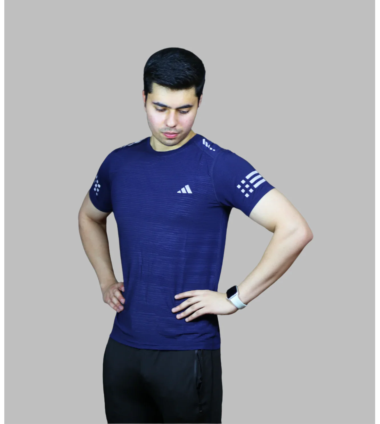 t shirt half sleeves adidas dark blue 6623 - Image 2