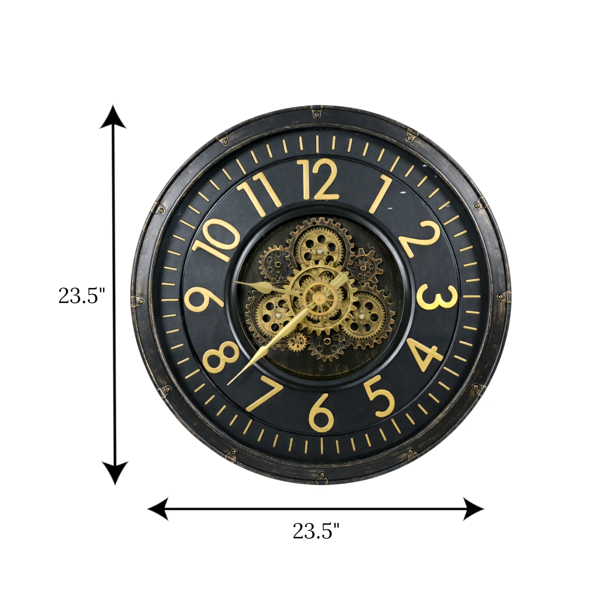 wall clock antique black moving gear china 23x23 - Image 2
