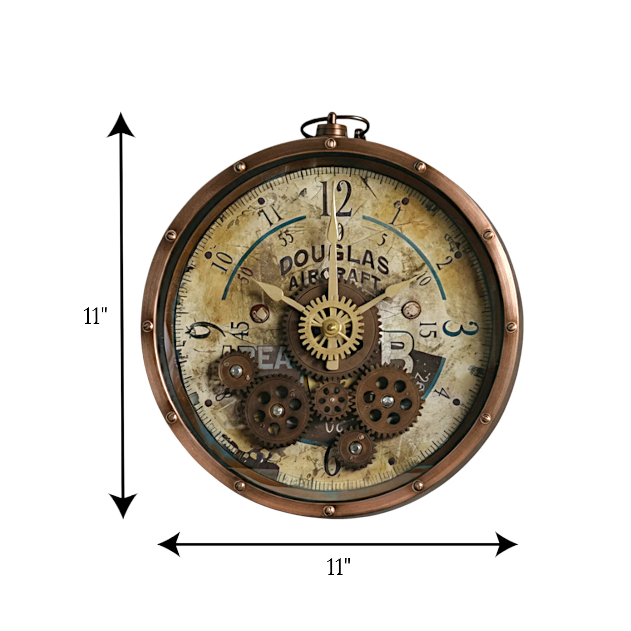 wall clock antique moving gear china 11"x11" - Image 2