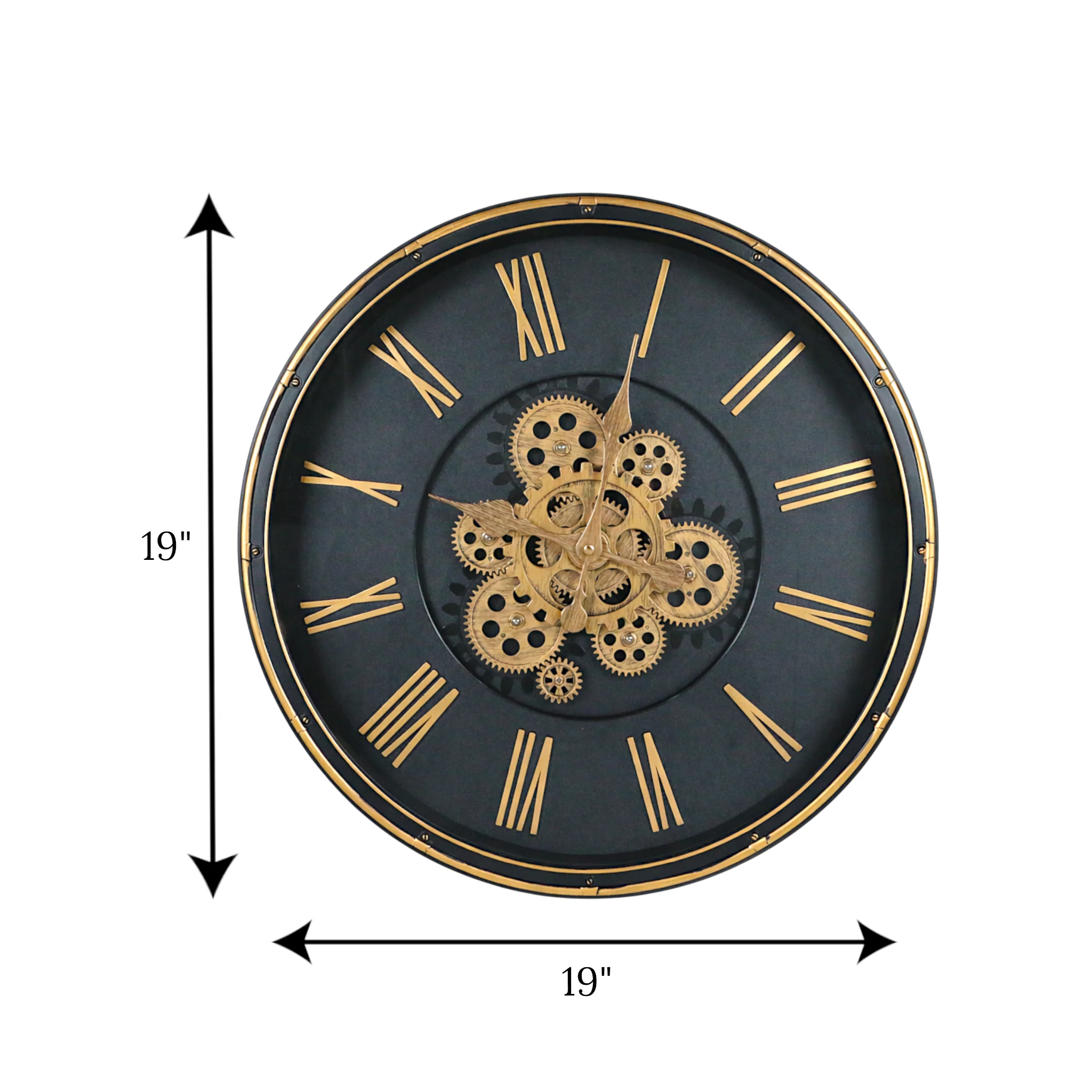 wall clock black with golden moving gear 19''x19" china - Image 2