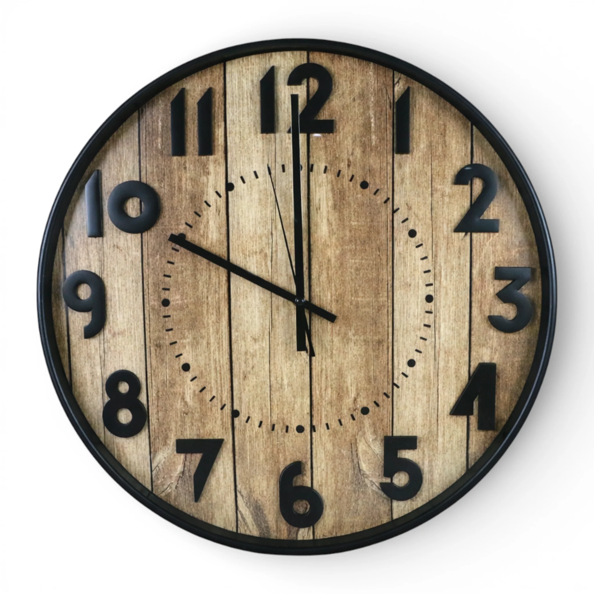 wall clock black with d.wood texture large china 20"x20"