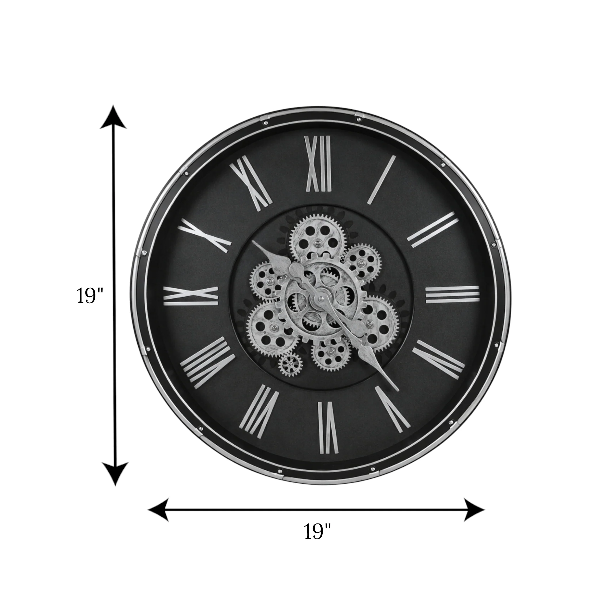wall clock black & silver moving gear 19''x19" china - Image 2