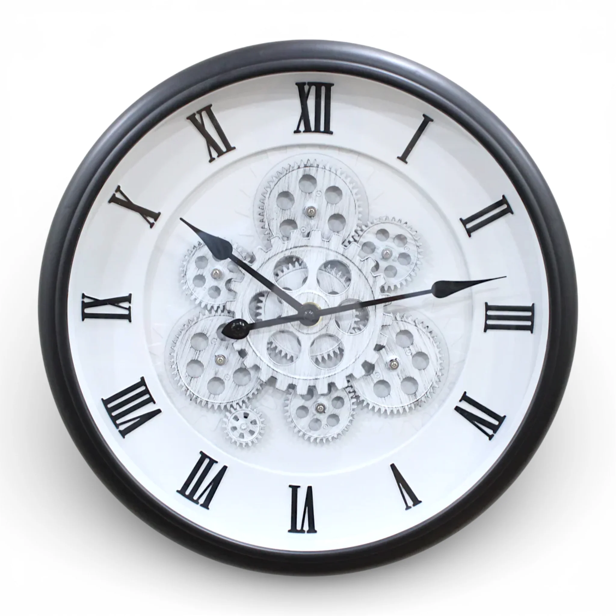 wall clock moving gear roman black & white china 19x19