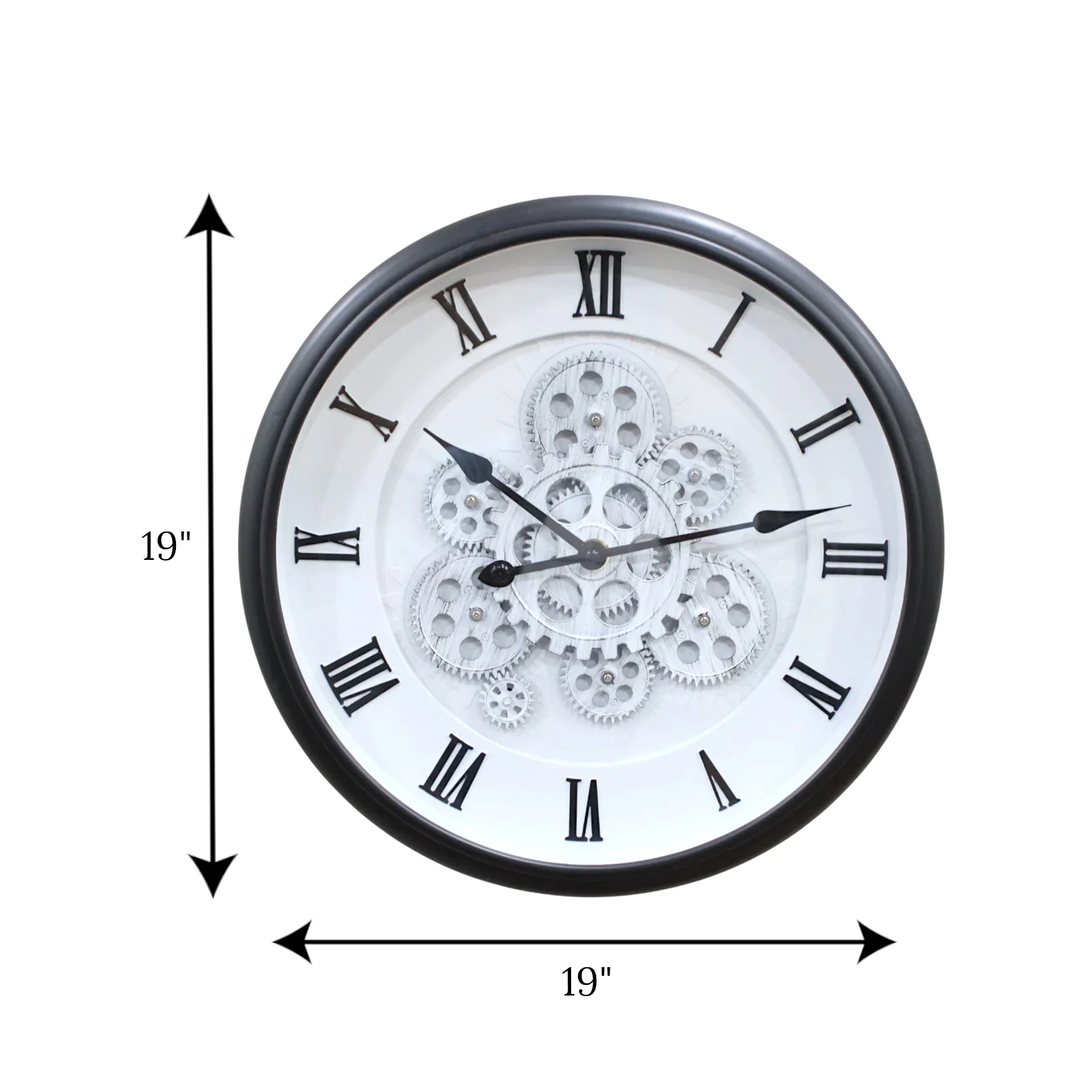 wall clock moving gear roman black & white china 19x19 - Image 2
