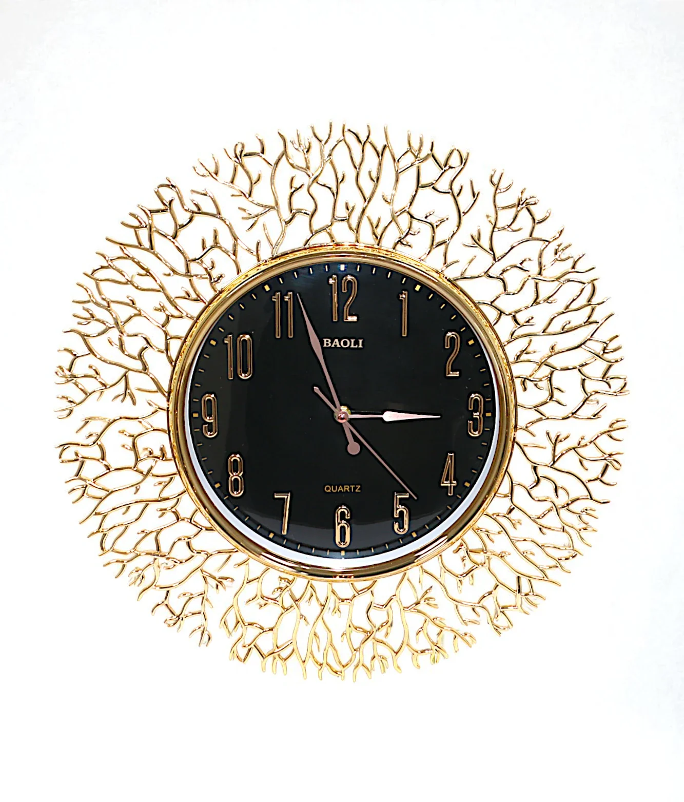 wall clock coral tree black & golden china "18x18"