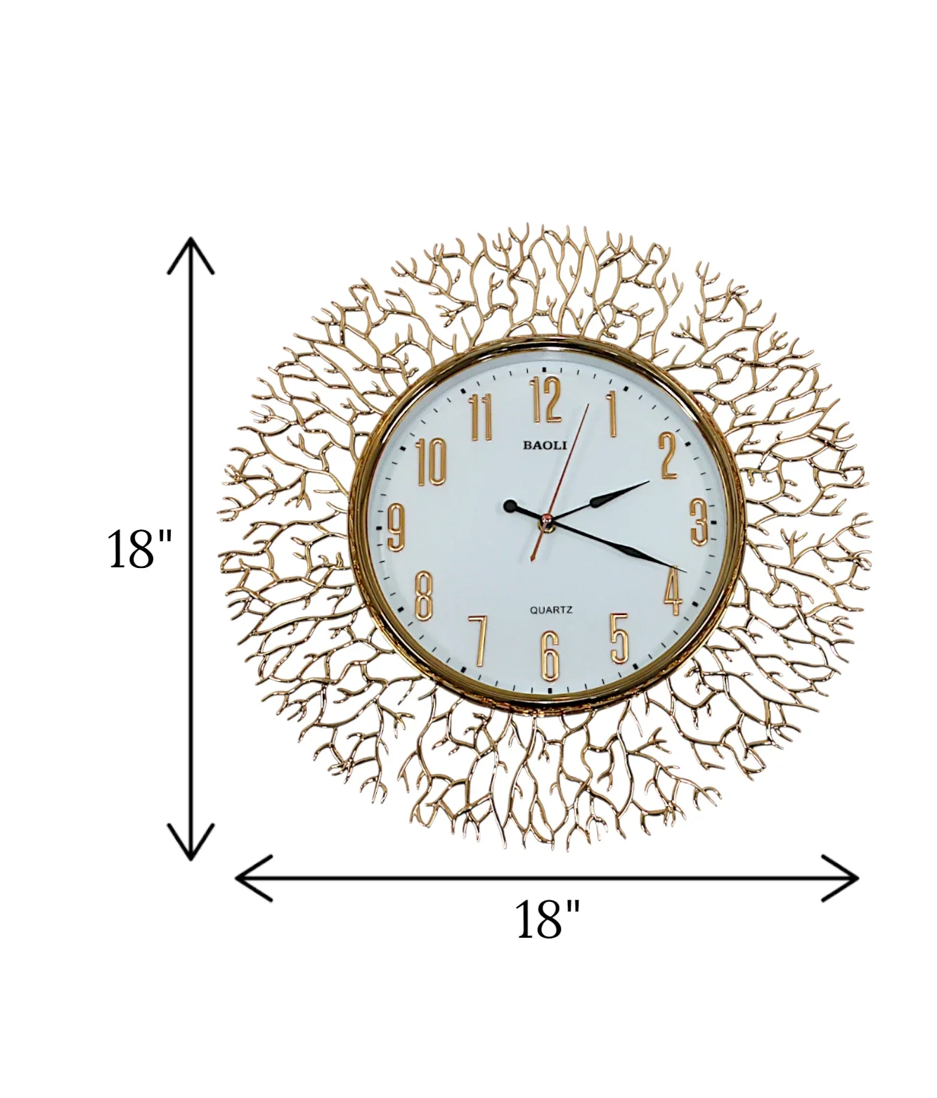 wall clock coral tree white & golden china "18x18" - Image 2