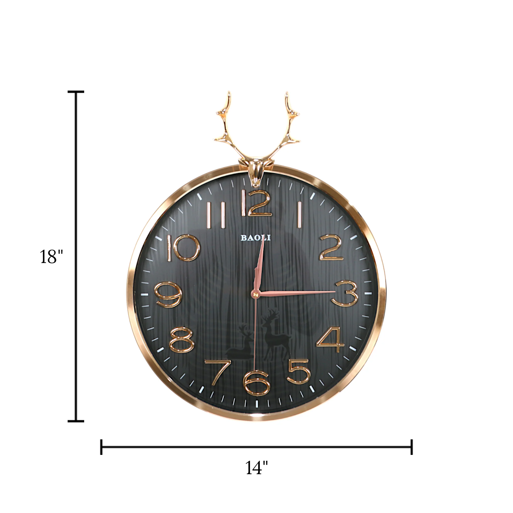 wall clock deer black 18"x14.5" china - Image 2