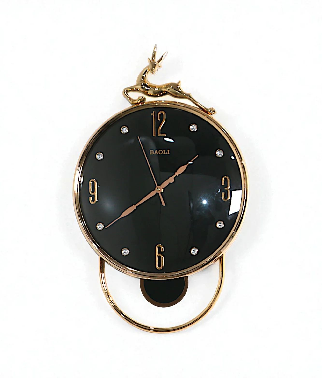 wall clock deer with pendulum black 20"x13" china