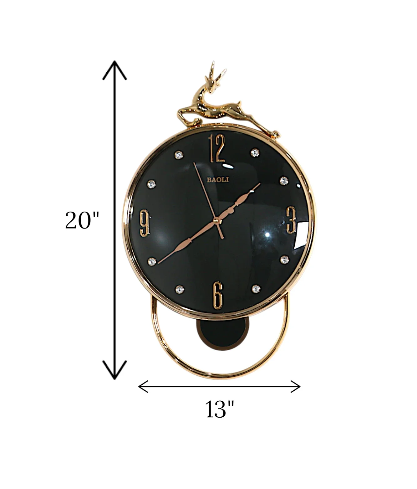 wall clock deer with pendulum black 20"x13" china - Image 2