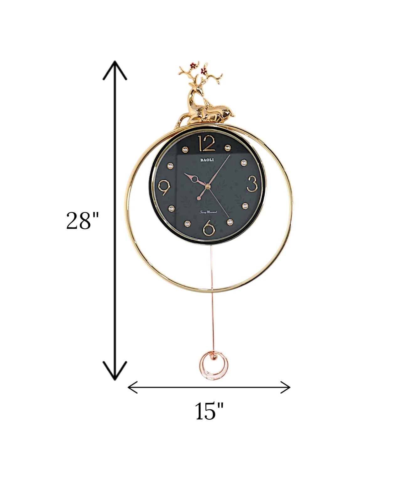 wall clock deer with pendulum black 28''x15.5'' china - Image 2