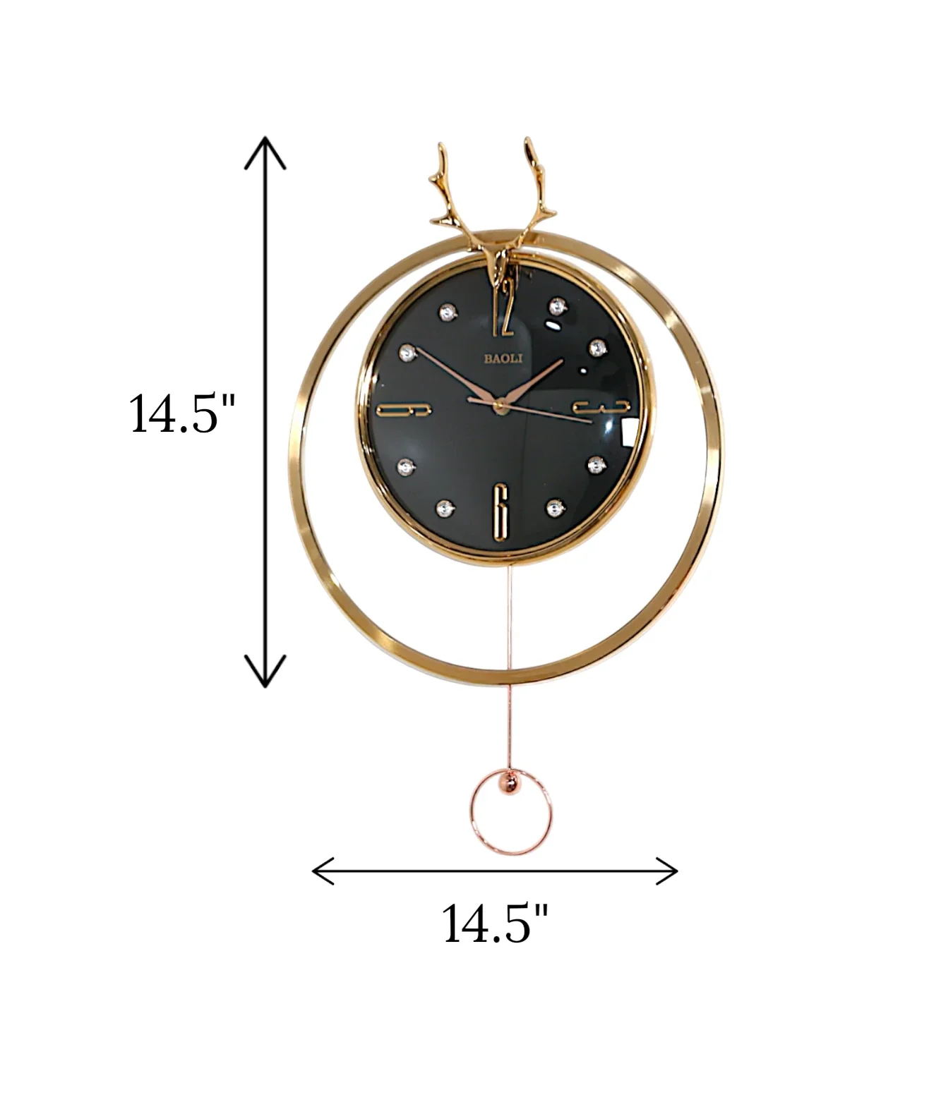 wall clock deer with pendulum golden & black china "14.5x14.5" - Image 2