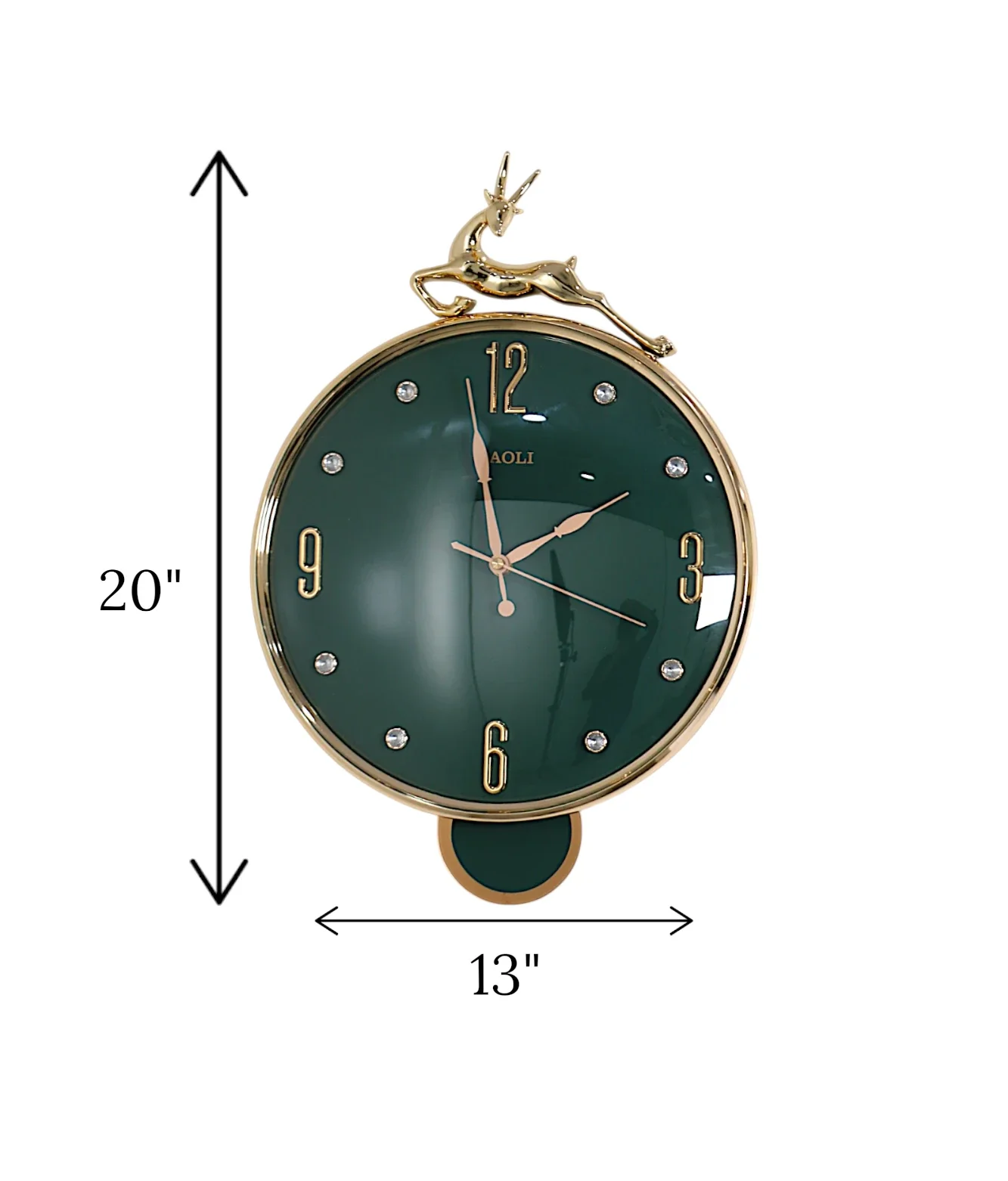wall clock deer with pendulum green 20"x13" china - Image 2