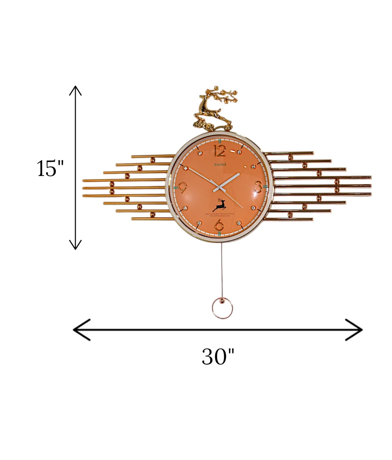 wall clock deer with pendulum orange & golden china "30x15" - Image 2